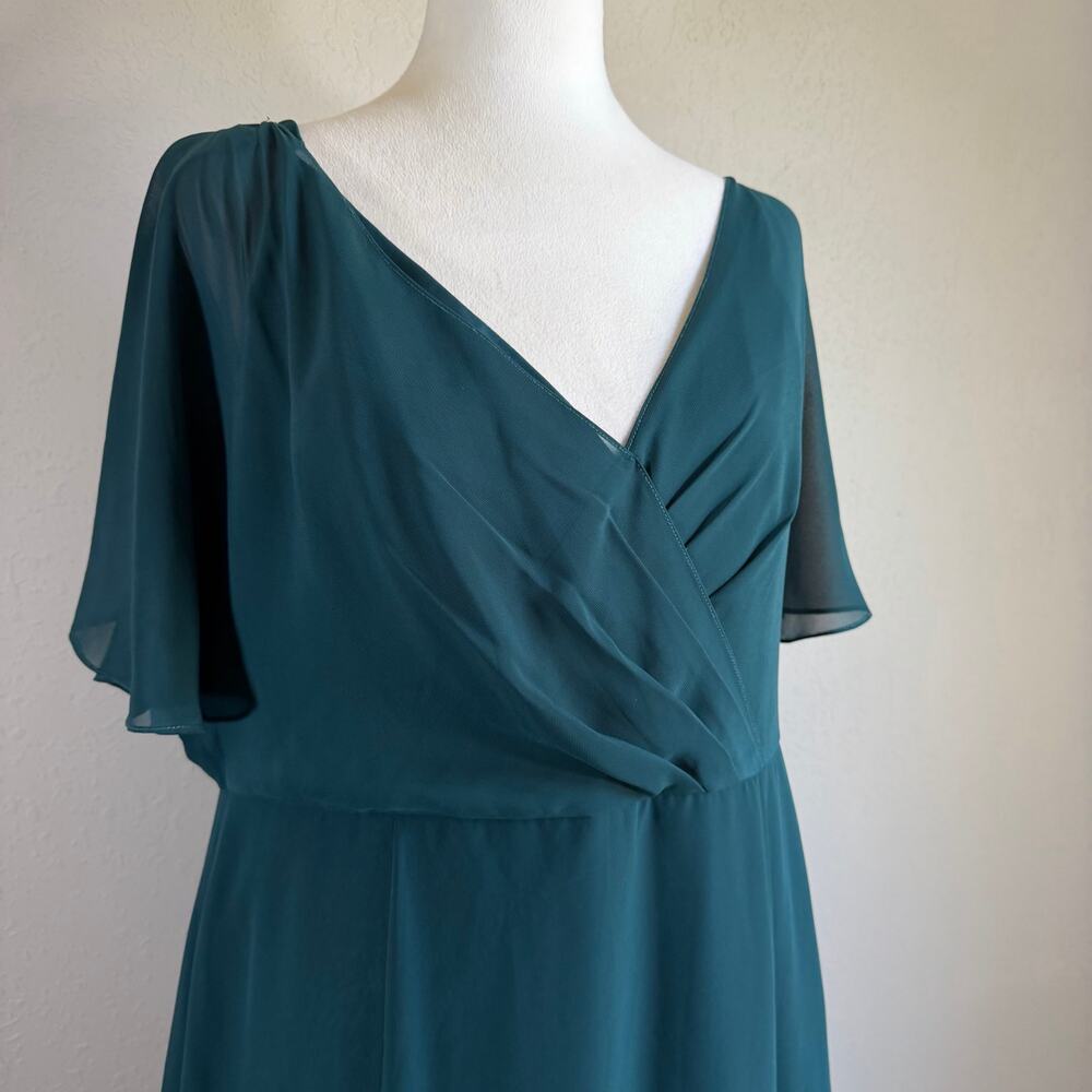 Jenny Yoo Deep Teal VNeck Chiffon Split Flutter Sleeve Bridesmaid Dress Women 16 - Picture 2 of 6